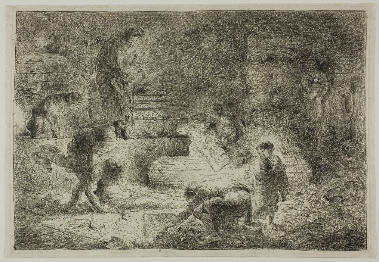Tobit begraver de döda av Giovanni Benedetto Castiglione