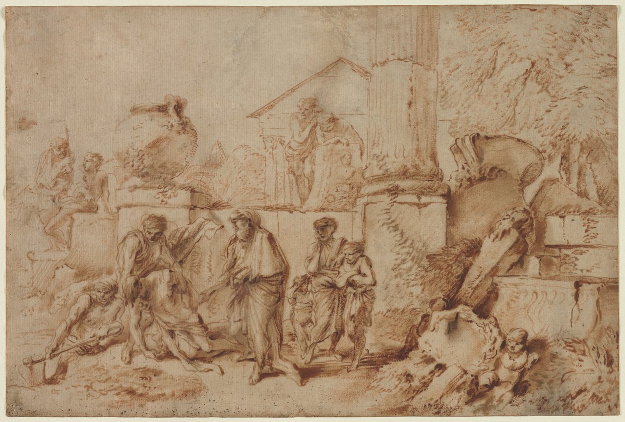 Tobit begraver de döda av Giovanni Benedetto Castiglione