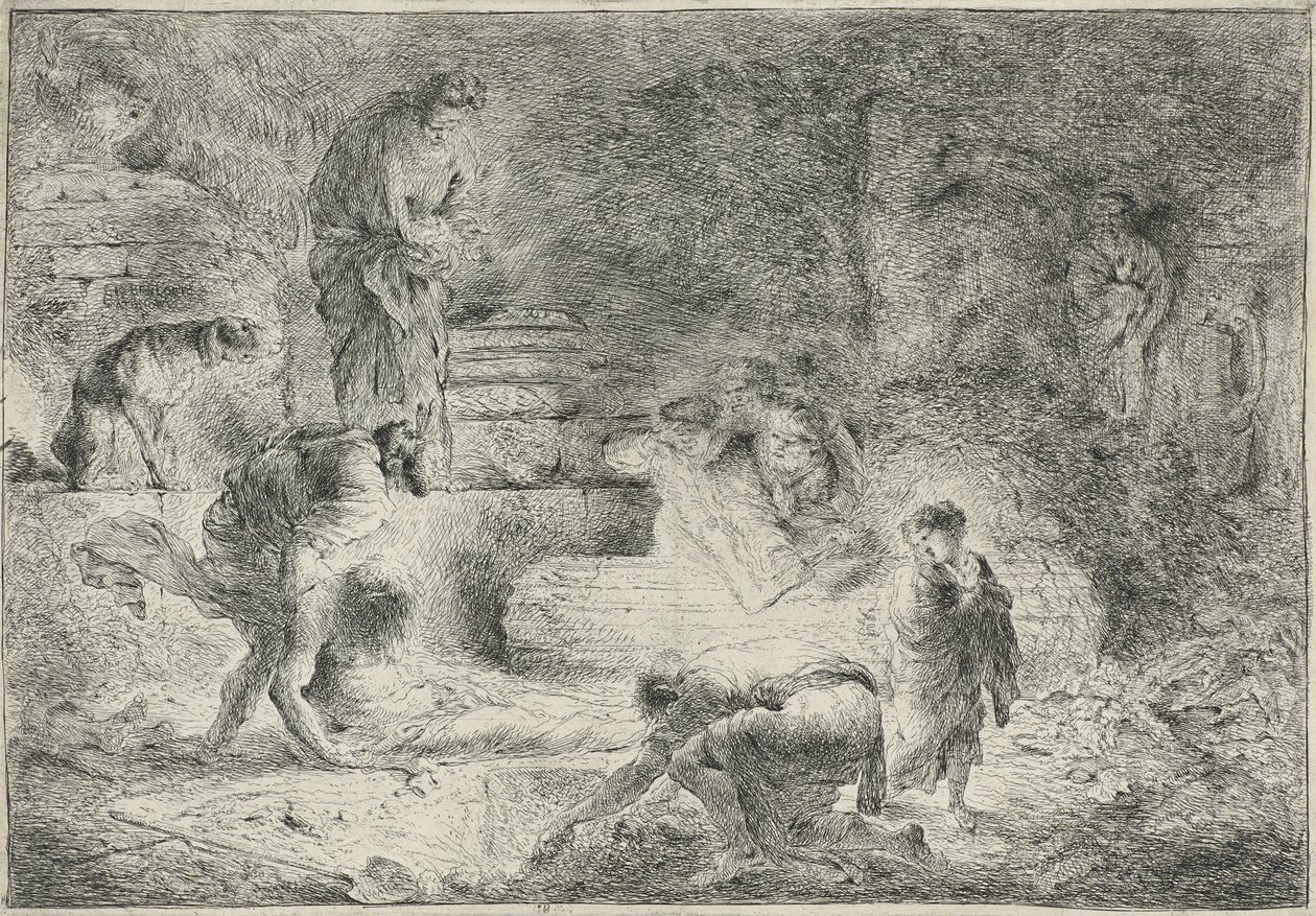 Tobit begraver de döda, ca 1647-51 av Giovanni Benedetto Castiglione
