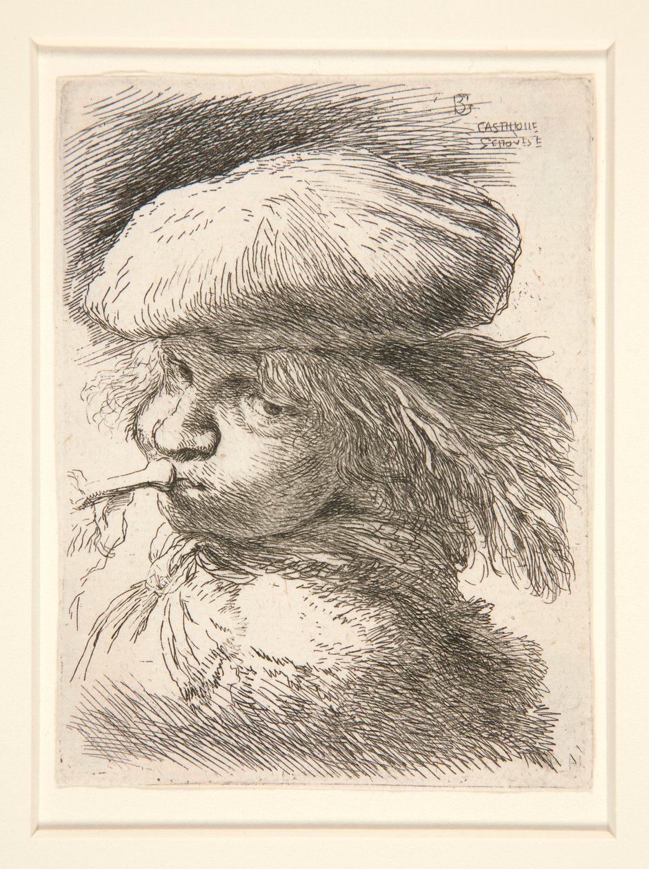 Young Man Blowing Trumpet, från serien Les petites tetes d av Giovanni Benedetto Castiglione