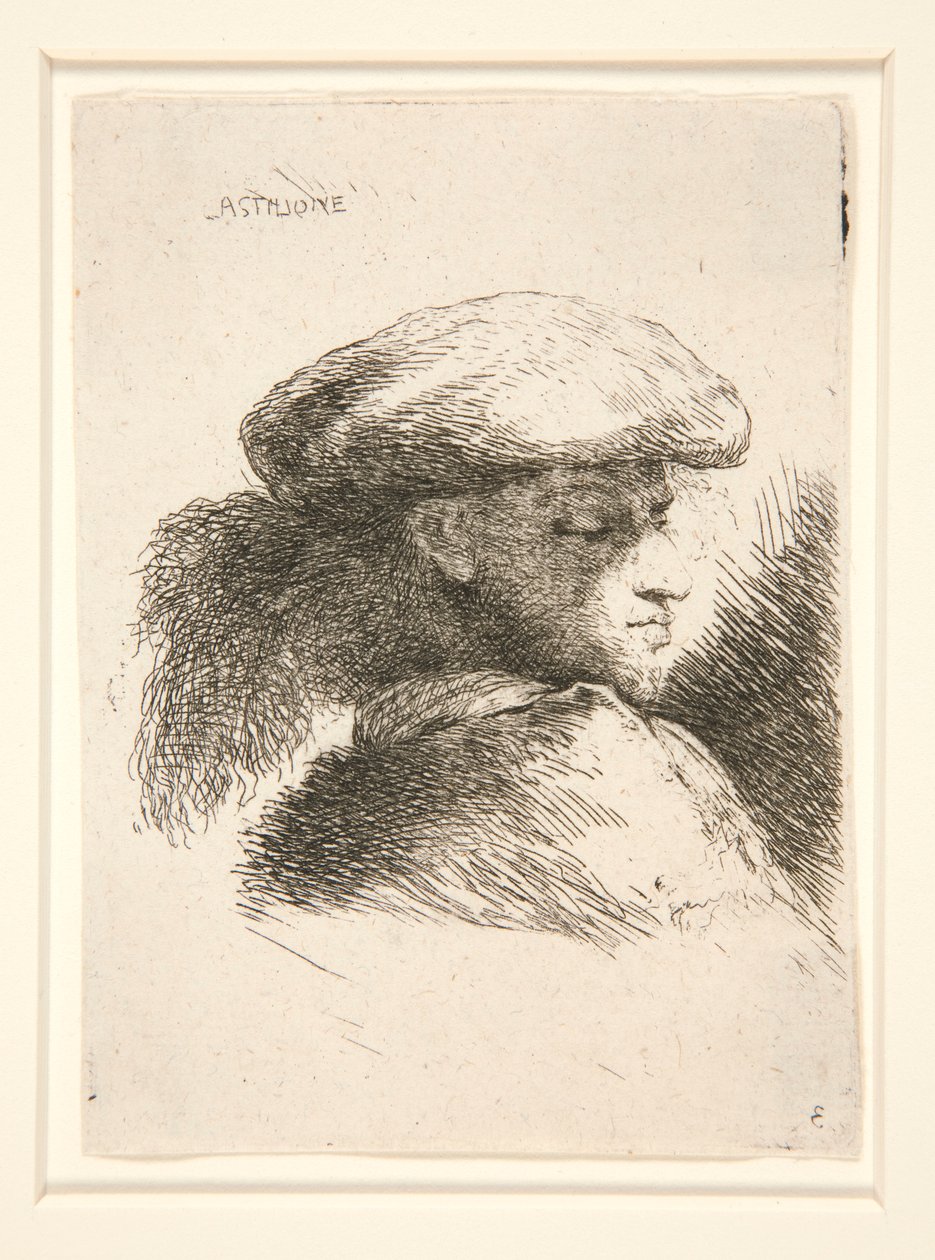 Ung man sett nästan i full profil och vänd åt höger. från serien Les petites tetes d av Giovanni Benedetto Castiglione