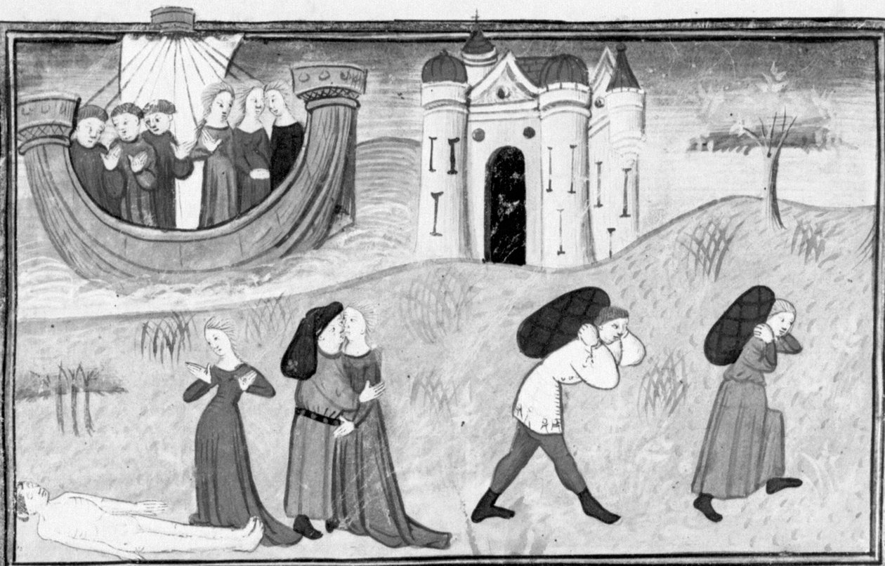 Decameron,Tre par reser till Kreta; de tre parens missöden. Fjärde dagen, novell 3 av Giovanni Boccaccio