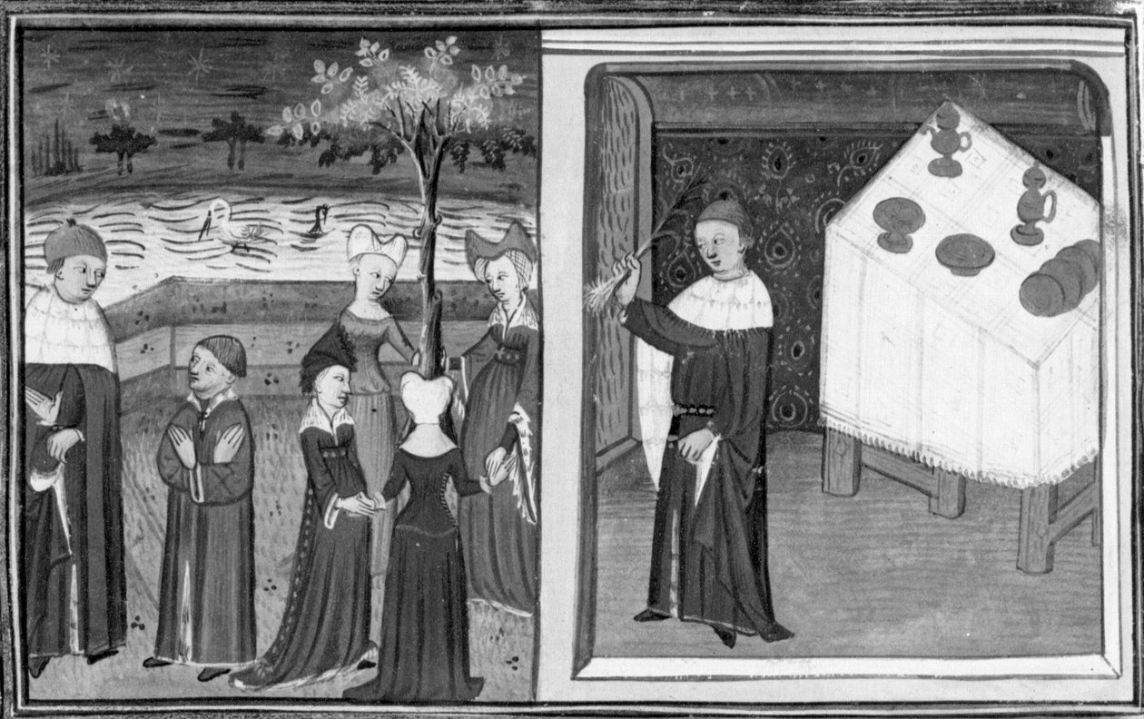 Decameron, Alberto de Bologna ser Margherita dansa; Alberto förklarar sin kärleks natur med hjälp av exemplet med purjolöken. Första dagen, novell 10 av Giovanni Boccaccio