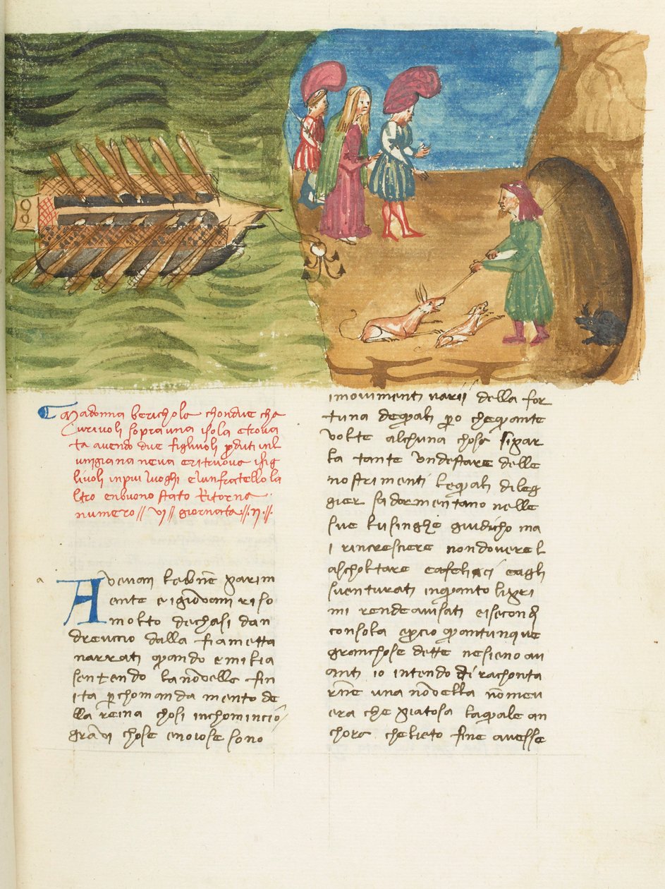 Decameron, Beritola - Corrado II di Villafranca upptäcker Beritola , Andra dagen, novell 6. av Giovanni Boccaccio