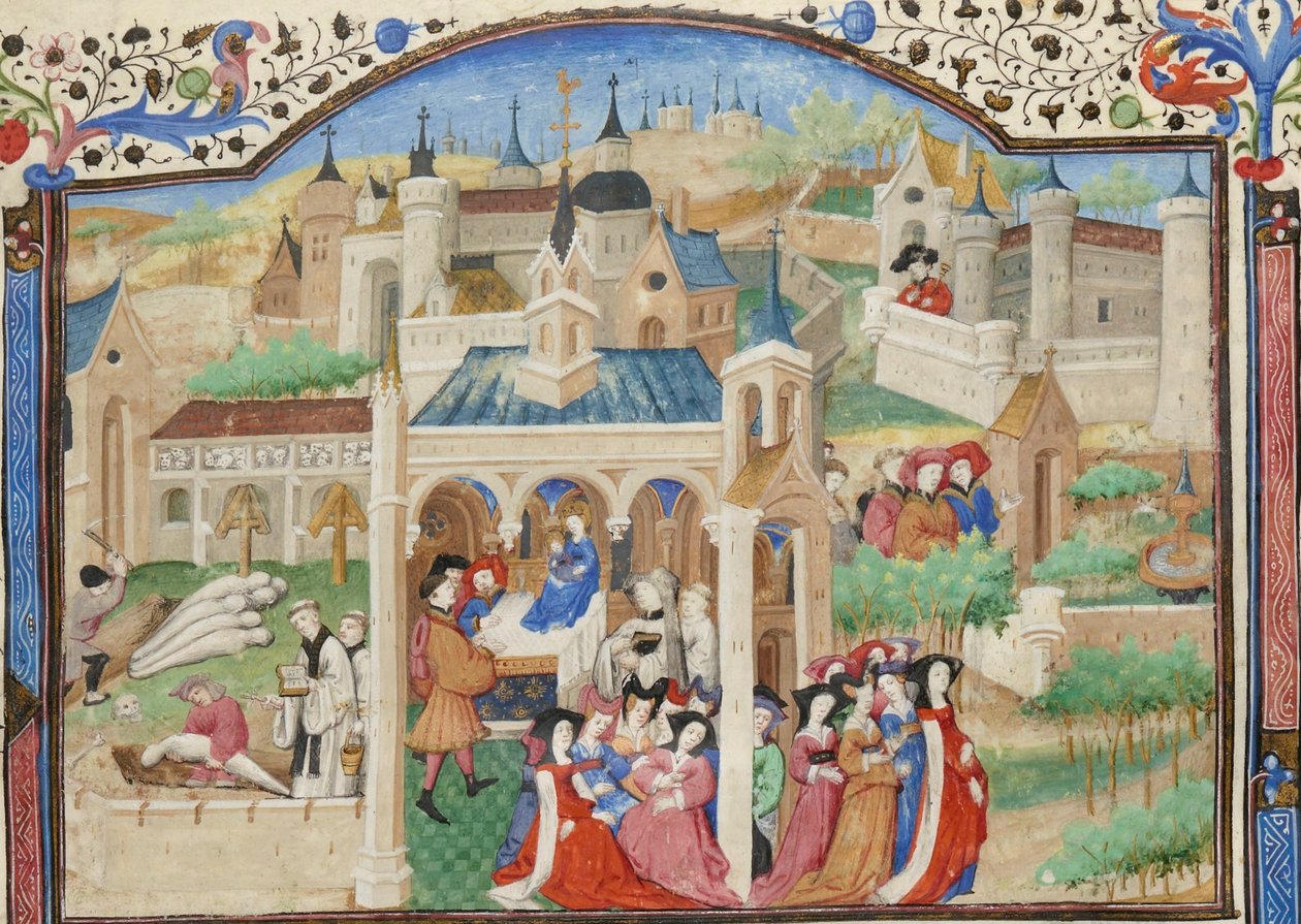Decameron, Decameron-berättarnas avresa från Florens av Giovanni Boccaccio