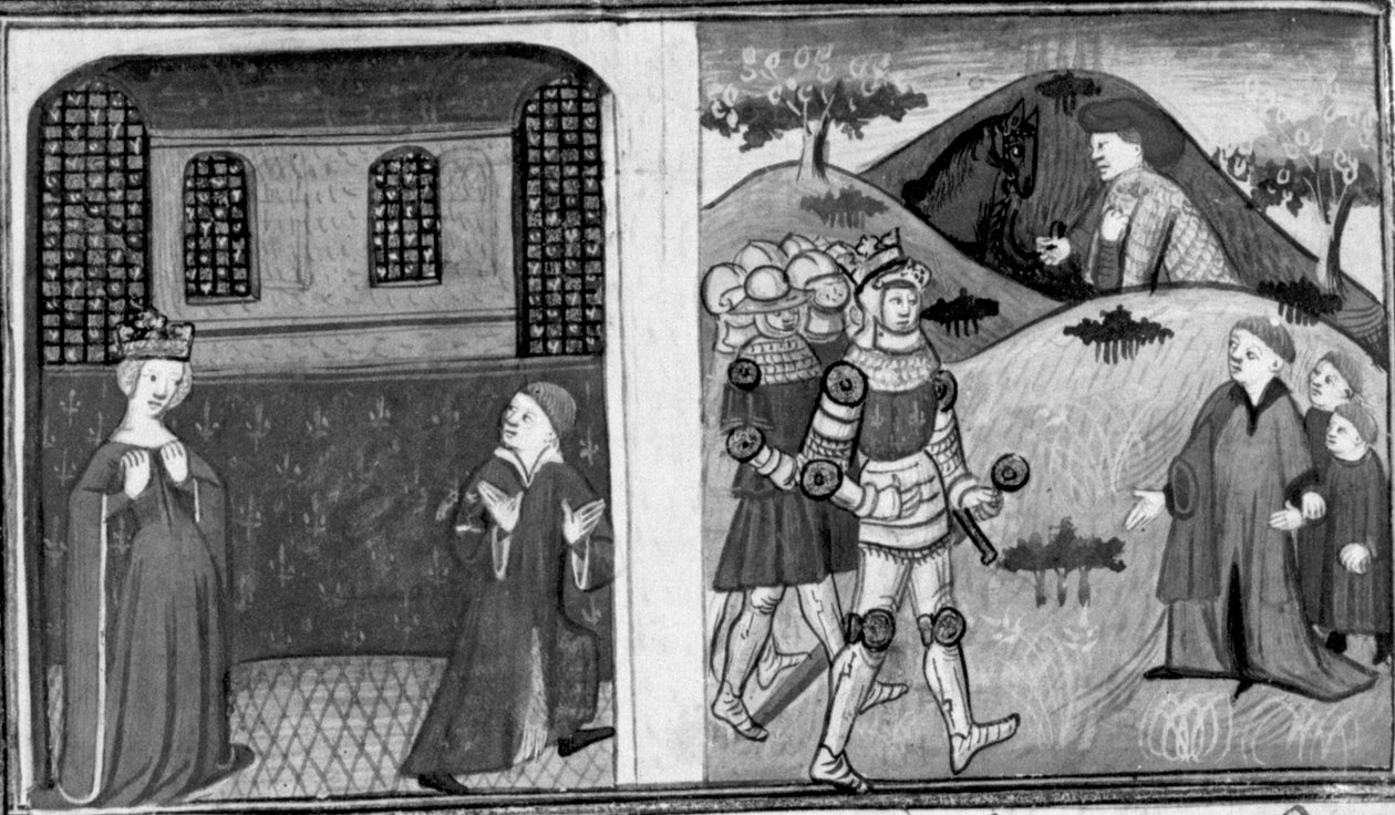 Decameron, Den franske kungens hustru anklagar greven av Antwerpen; greven försonas med kungen. Andra dagen, novell 8 av Giovanni Boccaccio