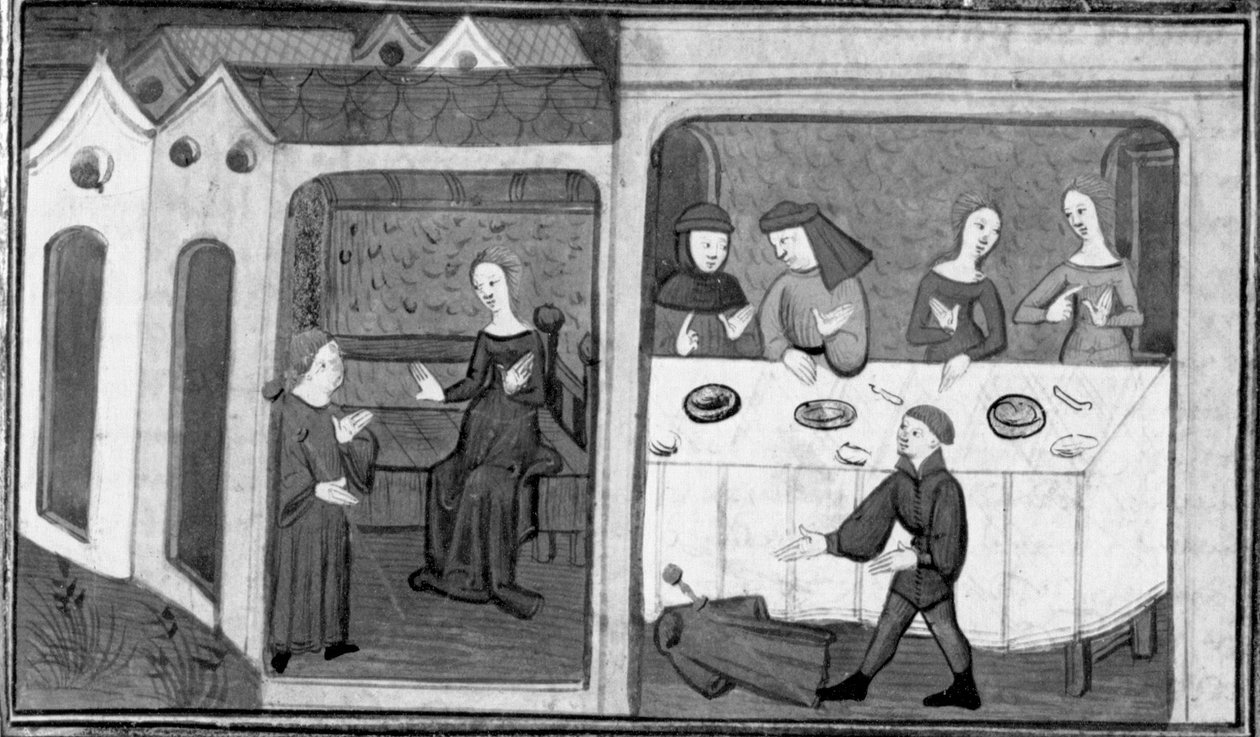 Decameron, Tedaldo talar med Ermeline; Tedaldo avslöjar sin identitet. Tredje dagen, nyhet 7 av Giovanni Boccaccio