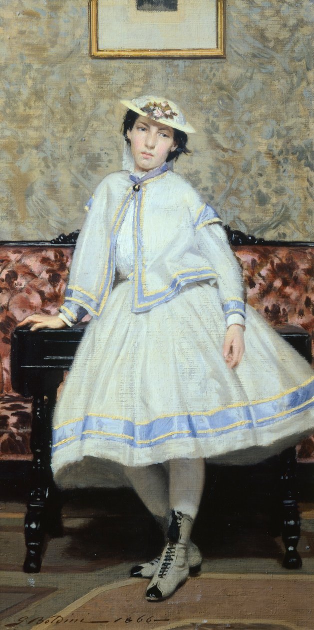 Alaide Banti i vitt av Giovanni Boldini (1842-1931), olja på duk, 42x23 cm av Giovanni Boldini
