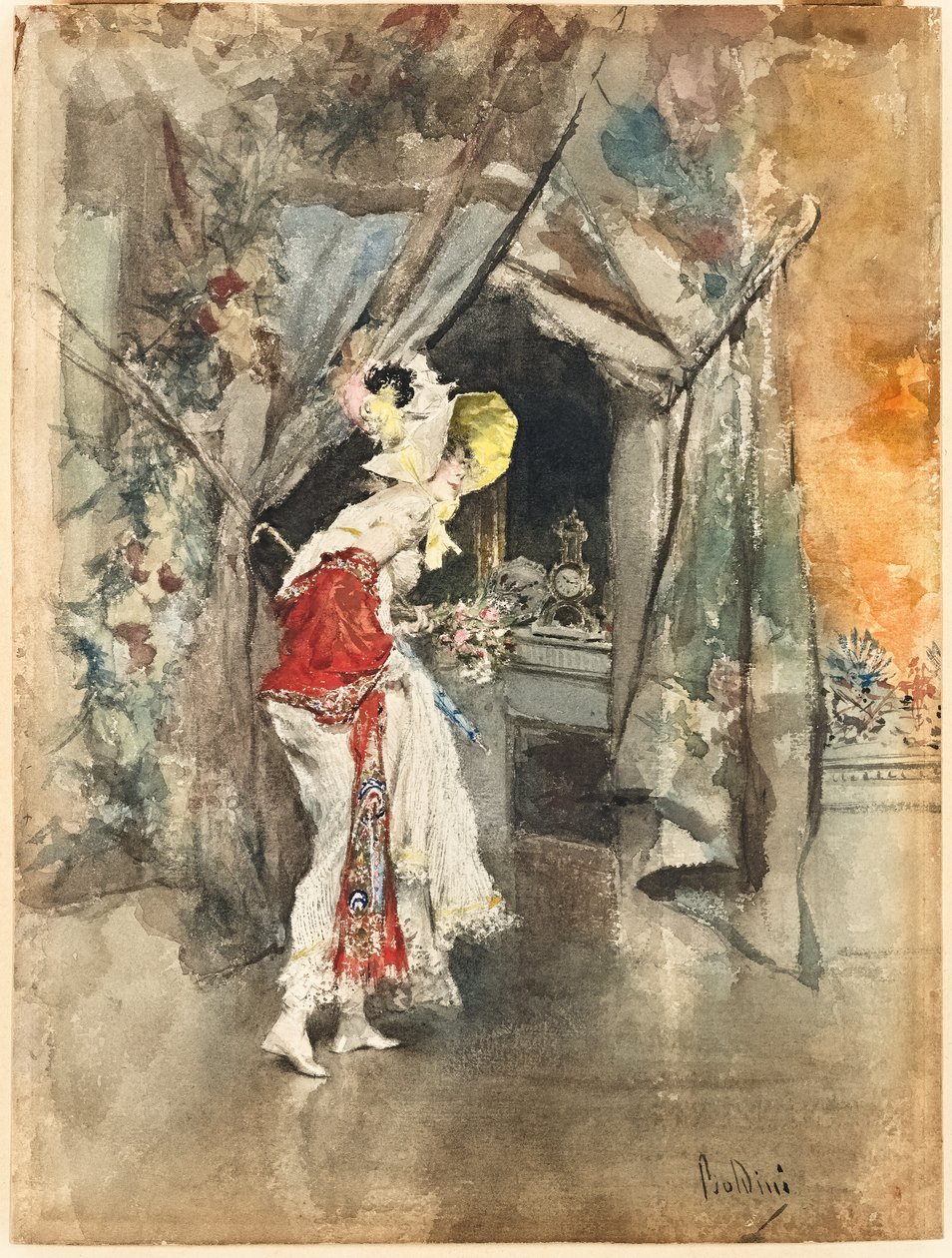 En elegant kvinna i en interiör, ca. 1873 av Giovanni Boldini