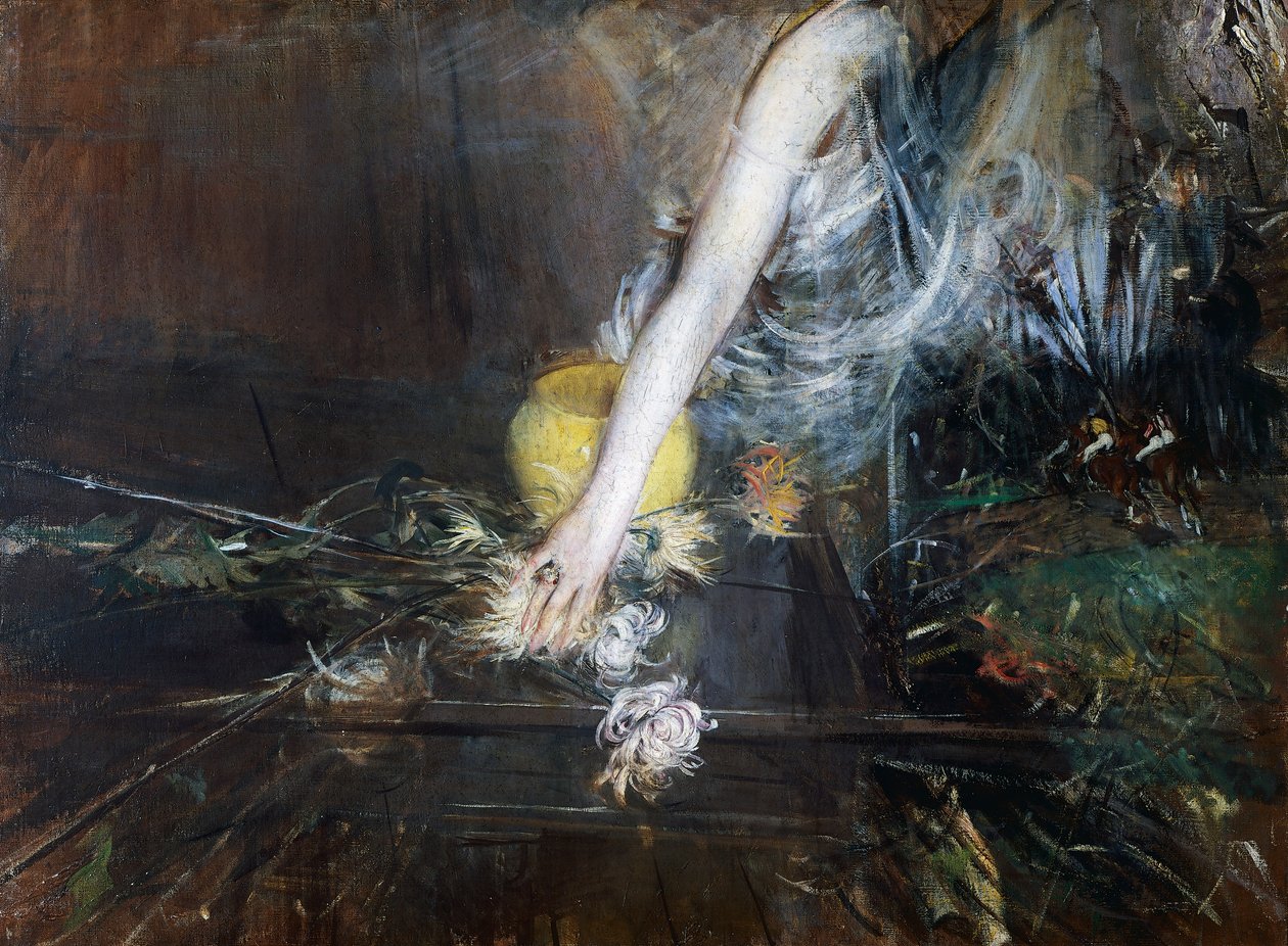Arm med blomstervas, ca 1910, av Giovanni Boldini (1842-1931), olja på duk. Italien, 1900-talet. av Giovanni Boldini
