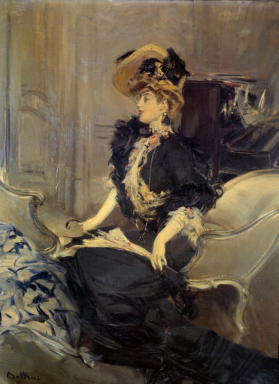 Belle Epoque: "" besöket""" Elegant ung kvinna i frack. Målning av Giovanni Boldini av Giovanni Boldini
