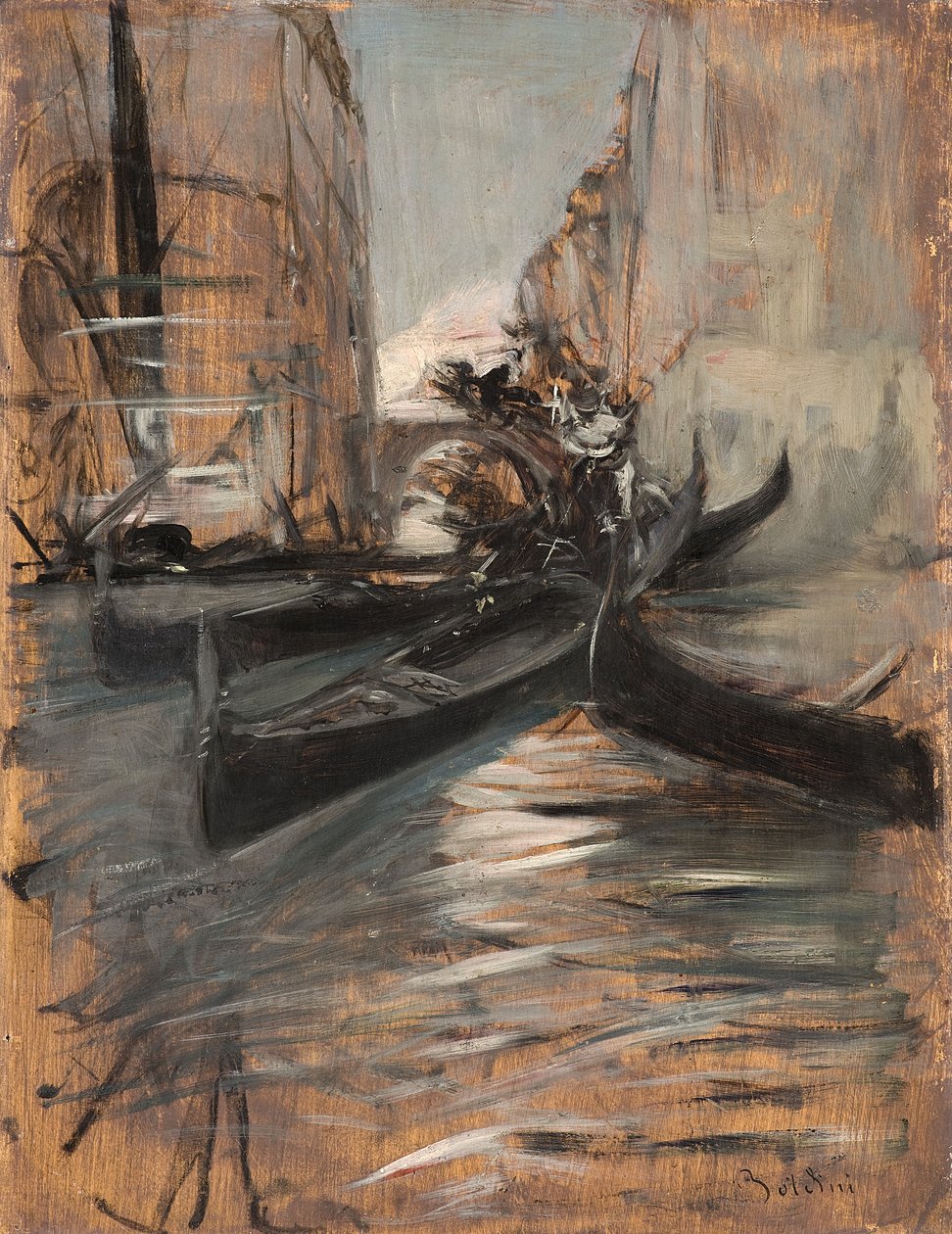 Kanal med gondoler, Venedig, Italien, 1910-14 av Giovanni Boldini
