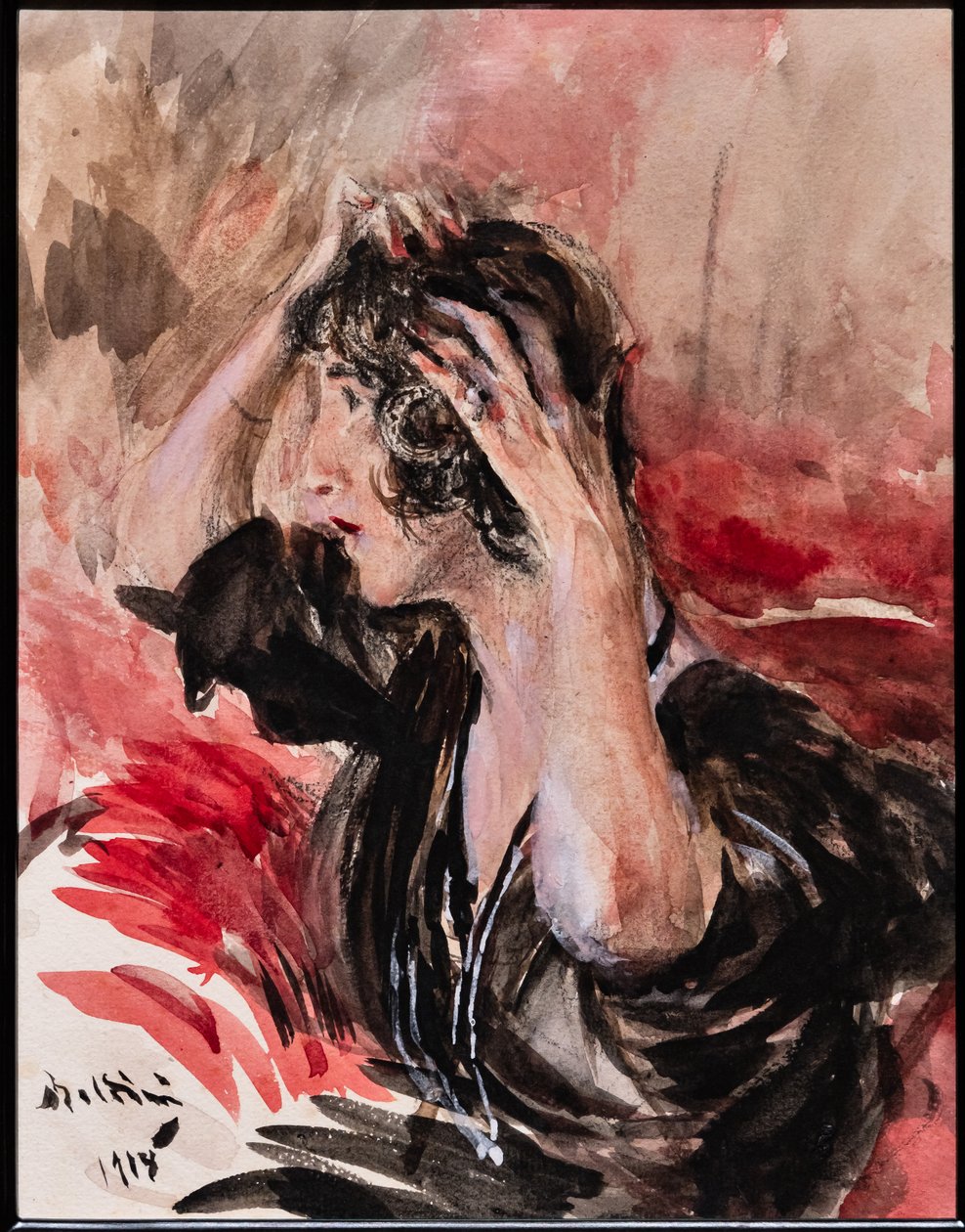 Flicka som ser sig själv i spegeln av Giovanni Boldini