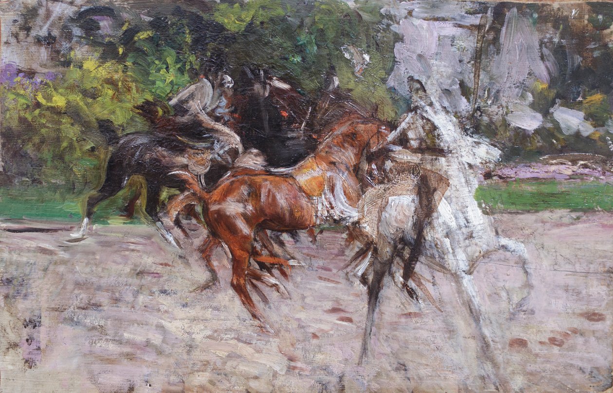 Hästar vid Bois de Boulogne, ca 1885 (olja på pannå) av Giovanni Boldini