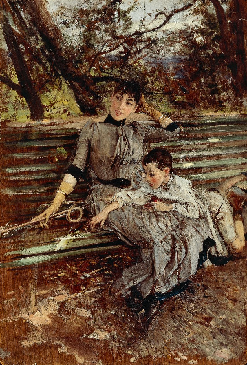 In Garden eller Alaide och Ottavio Banti, cirka 1884, av Giovanni Boldini (1842-1931), olja på panel, 34x24 cm av Giovanni Boldini