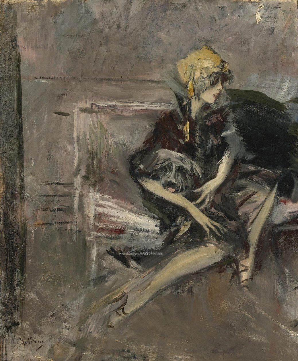 Dam I En Gul Hatt Med Hennes Hund Marchesa Casati av Giovanni Boldini