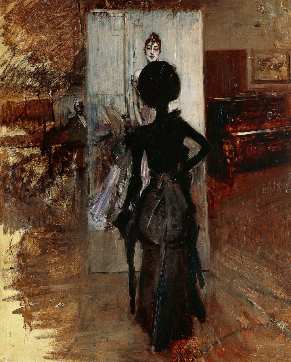 Dam i ateljé av målare med vit pastell av Giovanni Boldini (1842-1931) av Giovanni Boldini