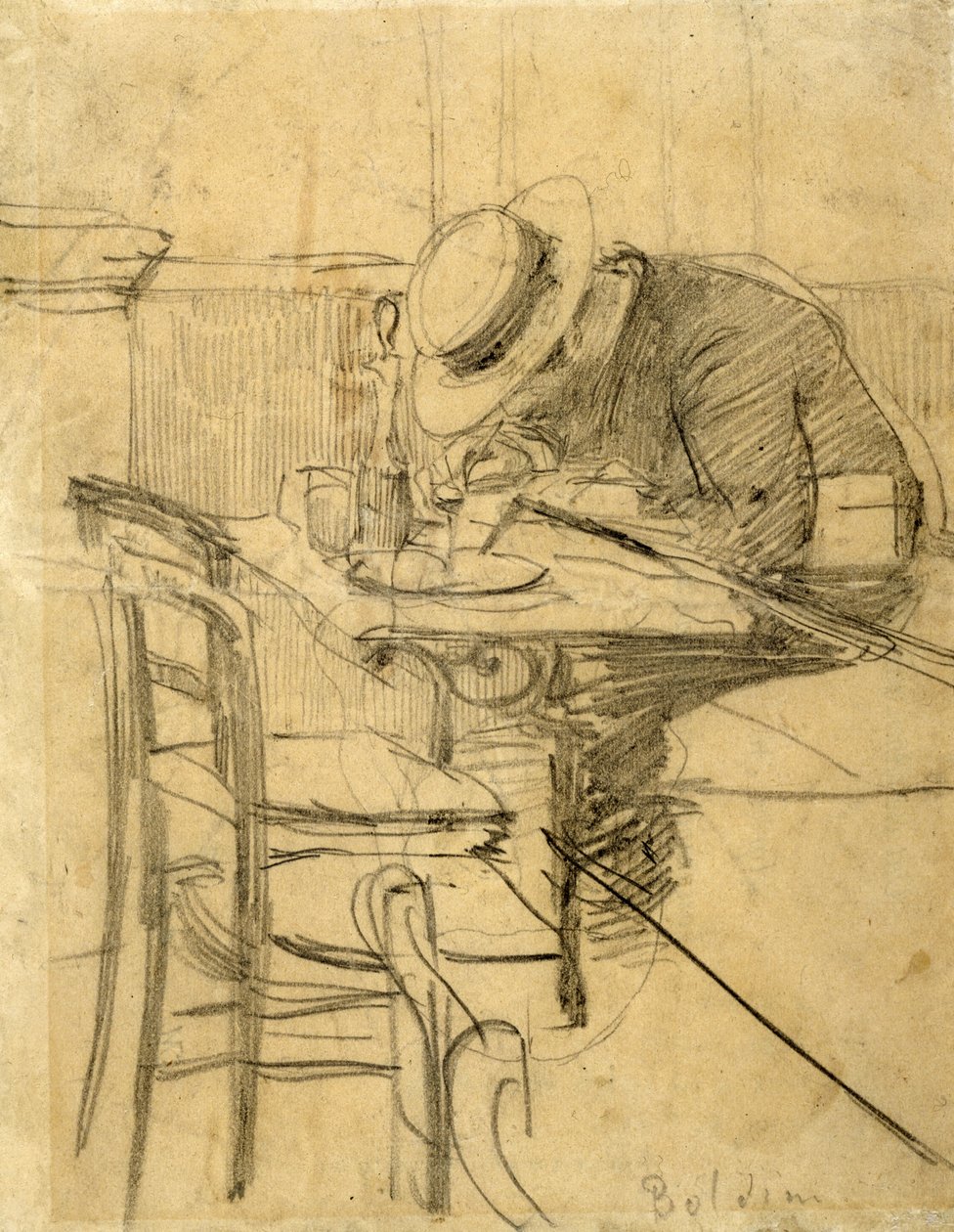Målaren Helleu sittande på en kaféterrass av Giovanni Boldini