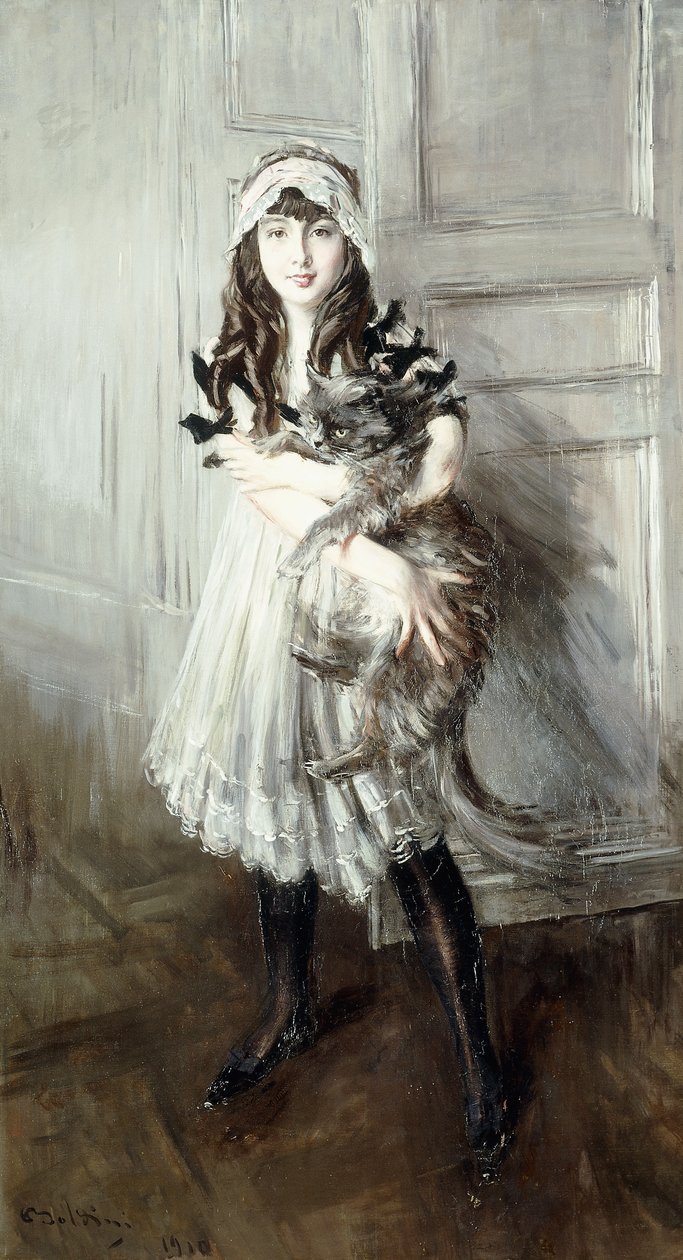 Porträtt av Josefina Errazuriz som håller en katt, 1910 av Giovanni Boldini