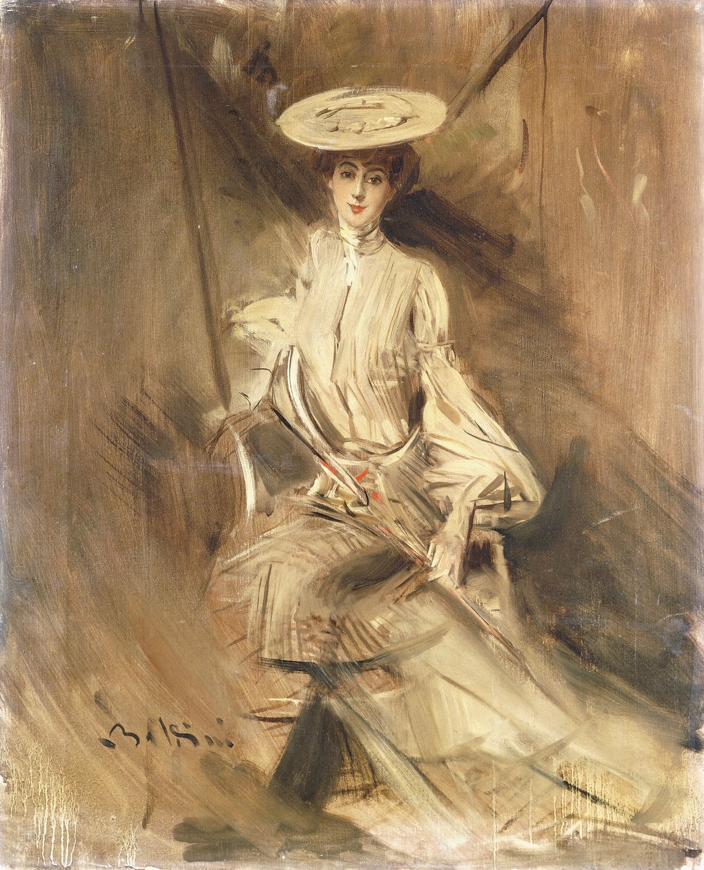 Porträtt av en kvinna, sittande, med ett parasoll, av Giovanni Boldini