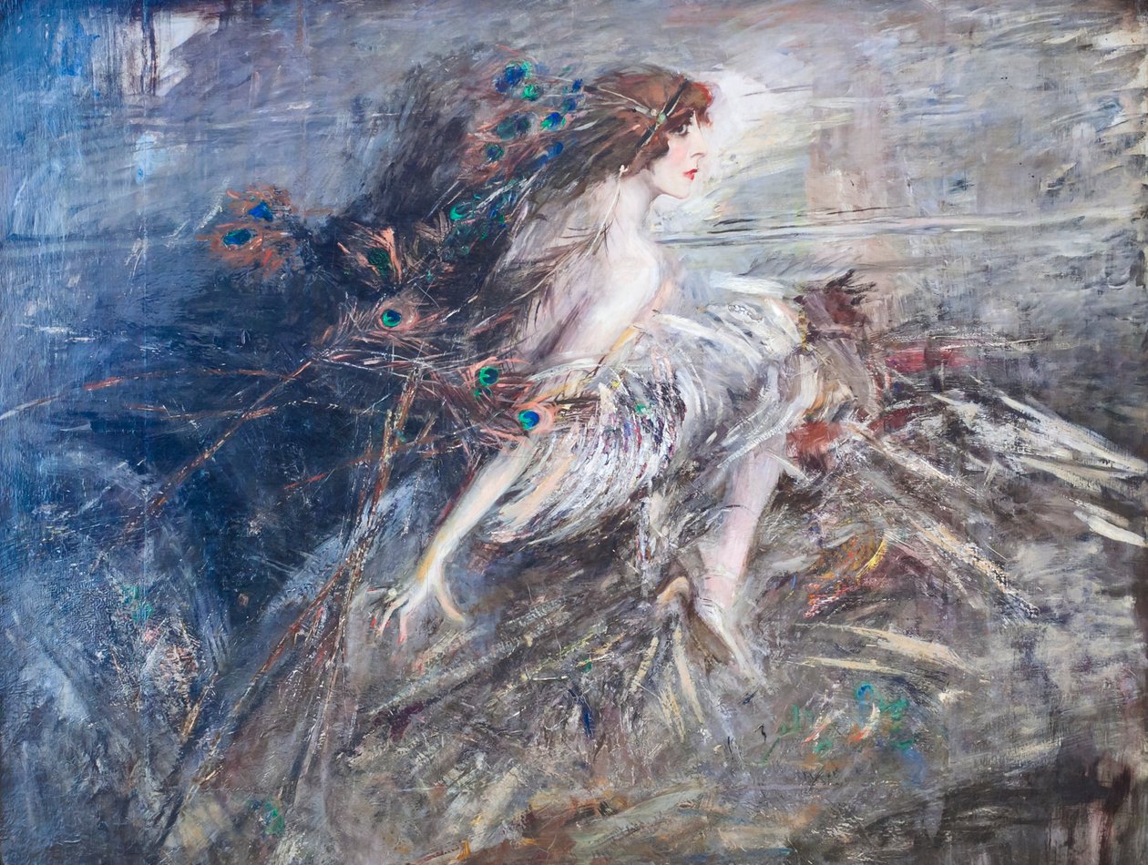 Porträtt av Marquise Casati med påfågelfjädrar av Giovanni Boldini