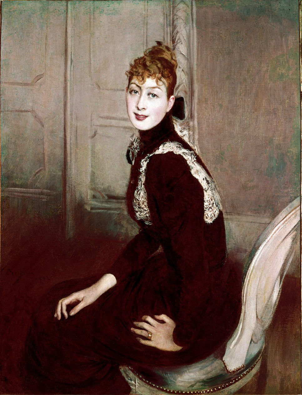 Porträtt av markisin Franzoni. Målning av Giovanni Boldini (1842-1931) av Giovanni Boldini