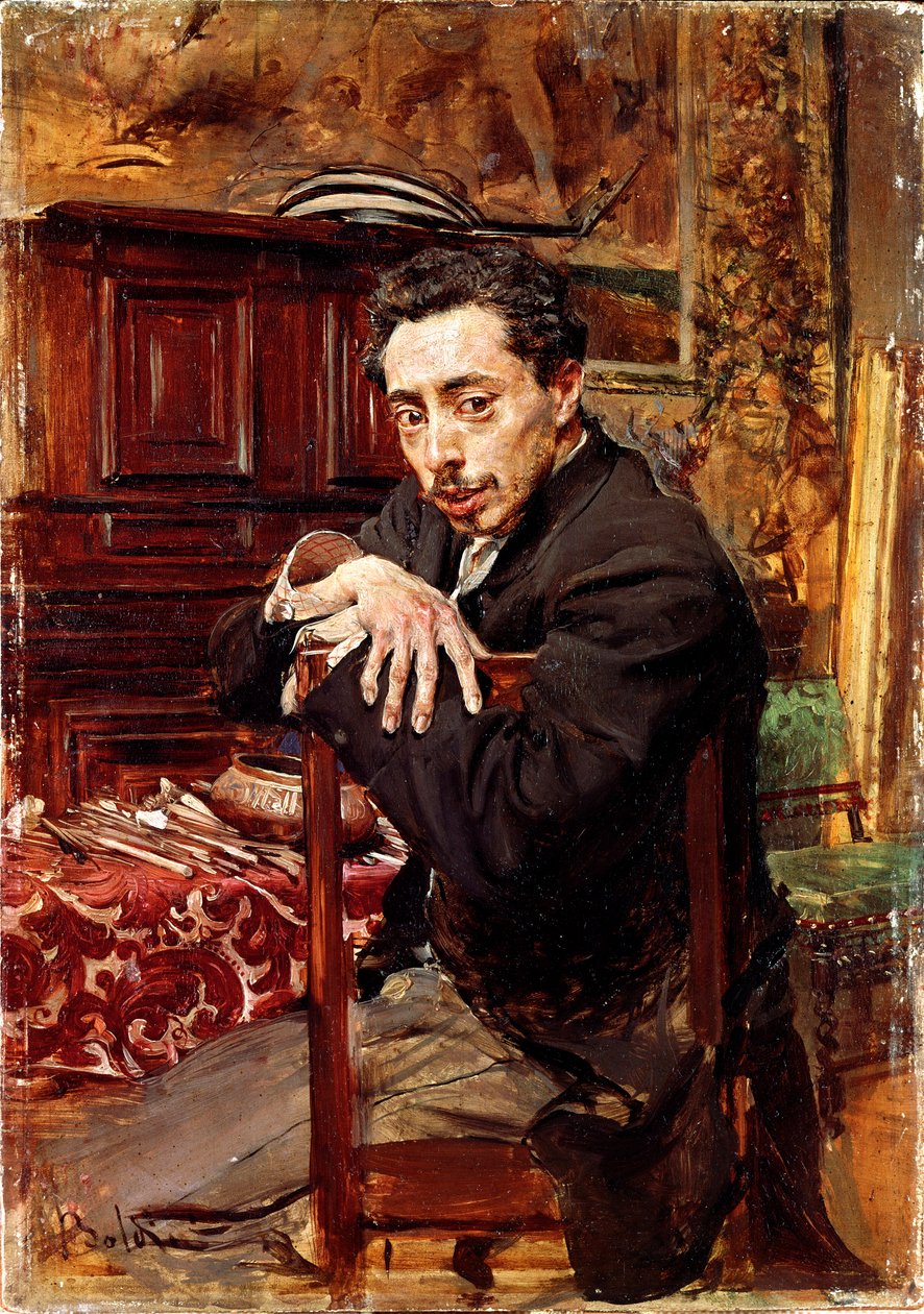 Porträtt av målaren Joaquin Araujo Ruano. Målning av Giovanni Boldini (1842-1931) cirka 1889. Olja på duk. Mått: 29x20cm. Pistoia, Boldini Collection av Giovanni Boldini