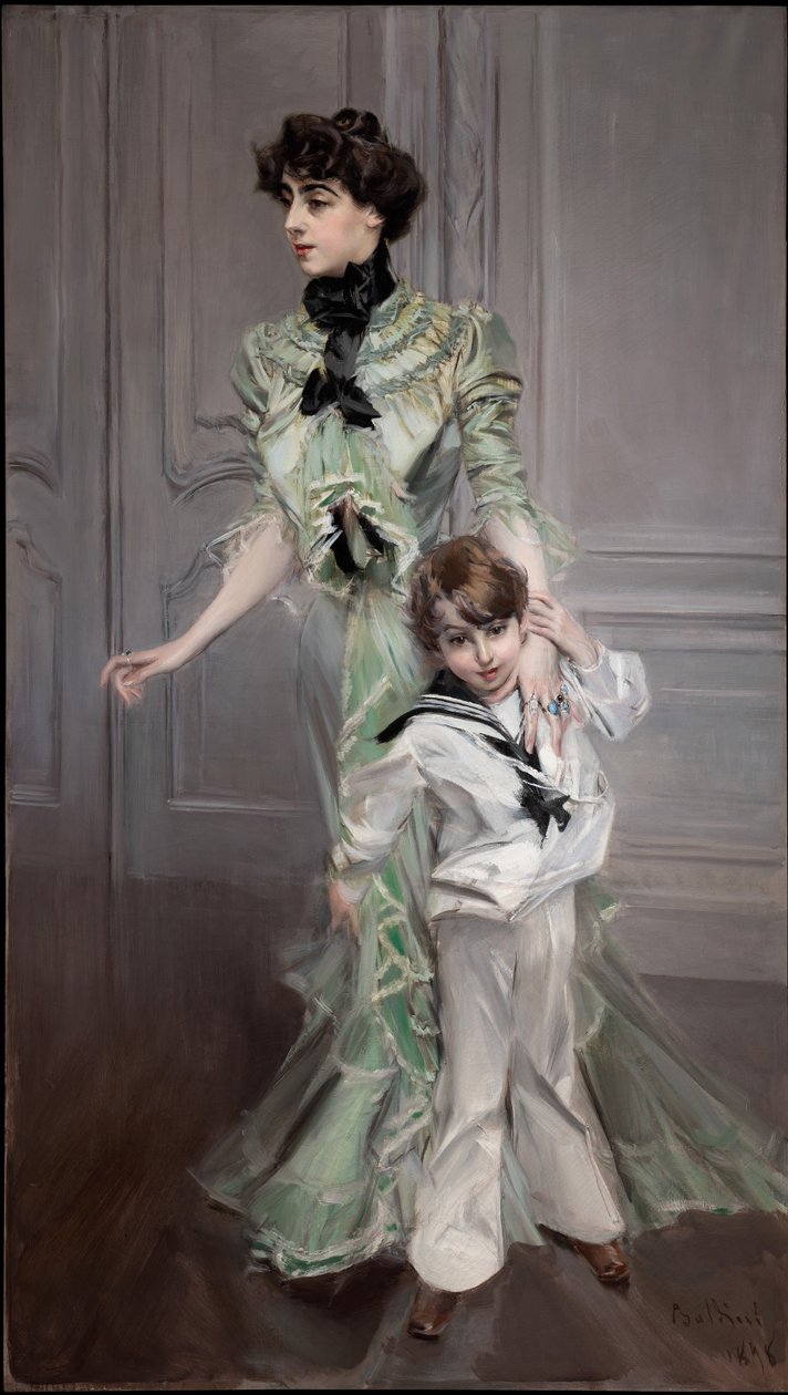 Porträtt av fru Hugo och hennes son, 1898. av Giovanni Boldini