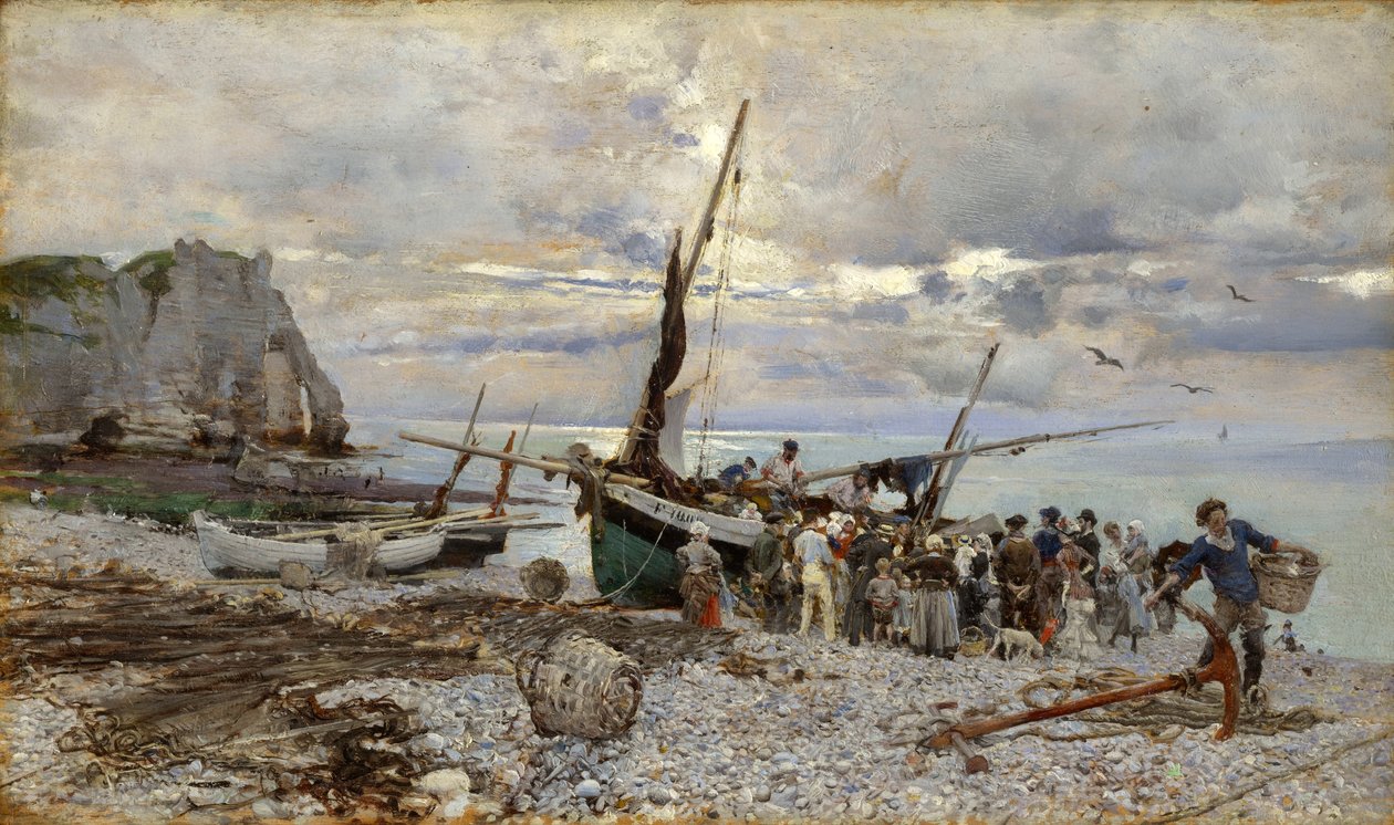 Fiskebåtarnas återkomst, Etretat, 1879 av Giovanni Boldini