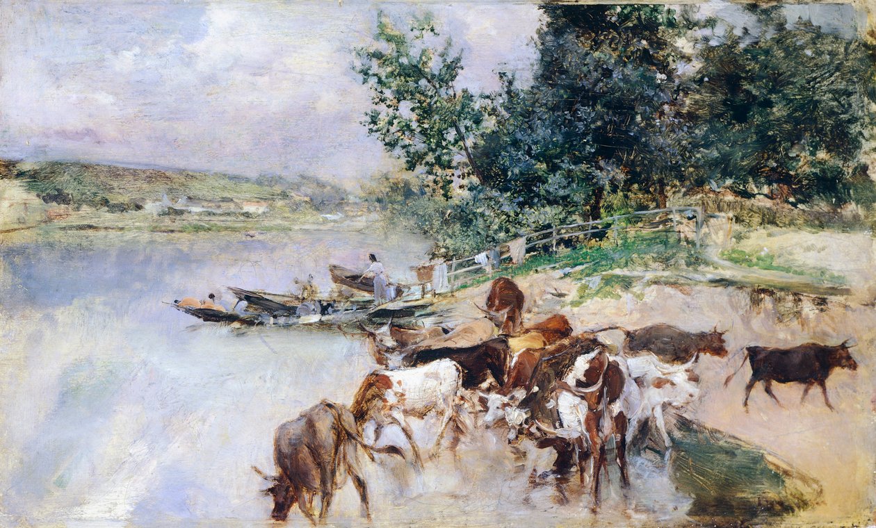 Bevattning av boskap på Seine, av Giovanni Boldini (1842-1931) av Giovanni Boldini