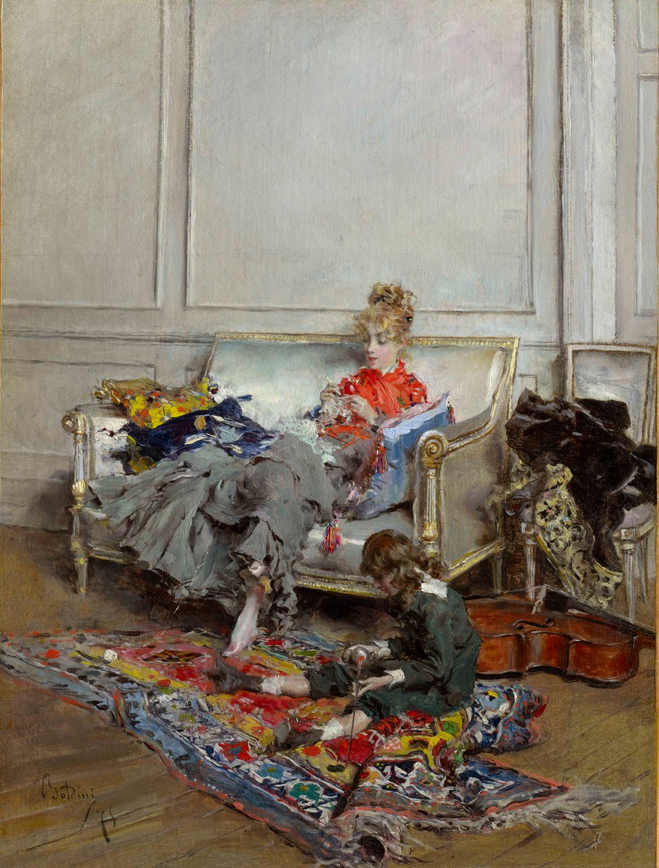 Ung kvinna som virkar av Giovanni Boldini