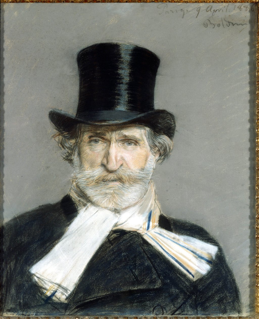 porträtt av Giuseppe Verdi 1886. Dessin de Giuseppe Boldini (1842-1931). Rom. Galleri för modern konst av Giovanni Boldini