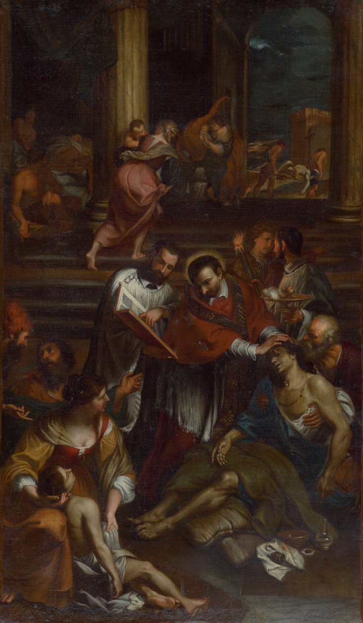 Saint Charles Borromeo bland pestoffer, andra hälften av 1600-talet.. av Giovanni Bonatti