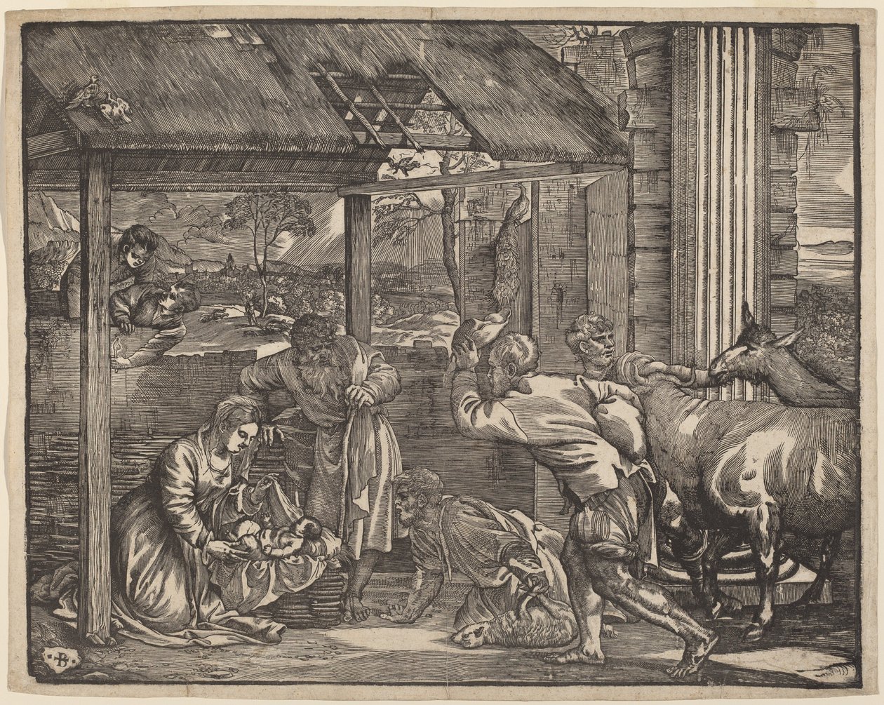 Tillbedjan av herdarna av Giovanni Britto after Titian