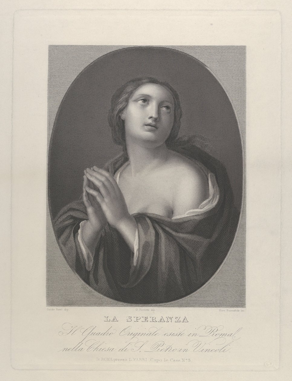 Kvinnlig personifiering av Hope tittar upp med händerna sammanhållna och vänster axel..., ca. 1835-81. av Giovanni Buonafede