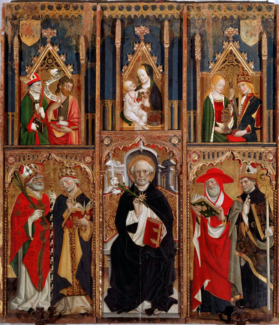 Altartavla Reghezza: St Dominica on the throne (olja på panel, cirka 1472) av Giovanni Canavesio