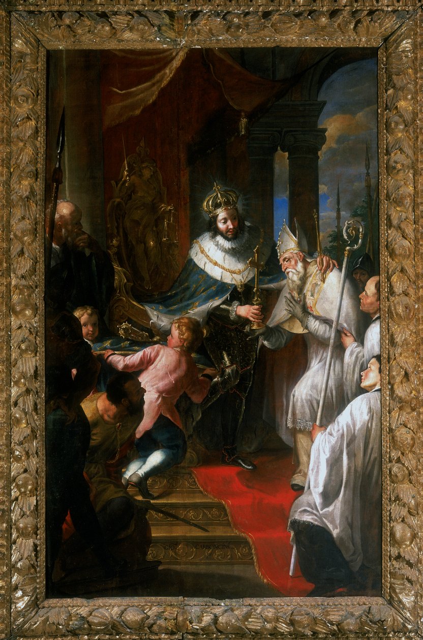 Den helige Ludvig av Frankrike ger den heliga törnen till Beato Bartholomeus av Breganze av Giovanni Carboncino