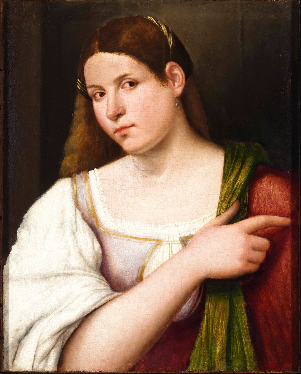 Porträtt av en ung kvinna. av Giovanni de Busi Cariani