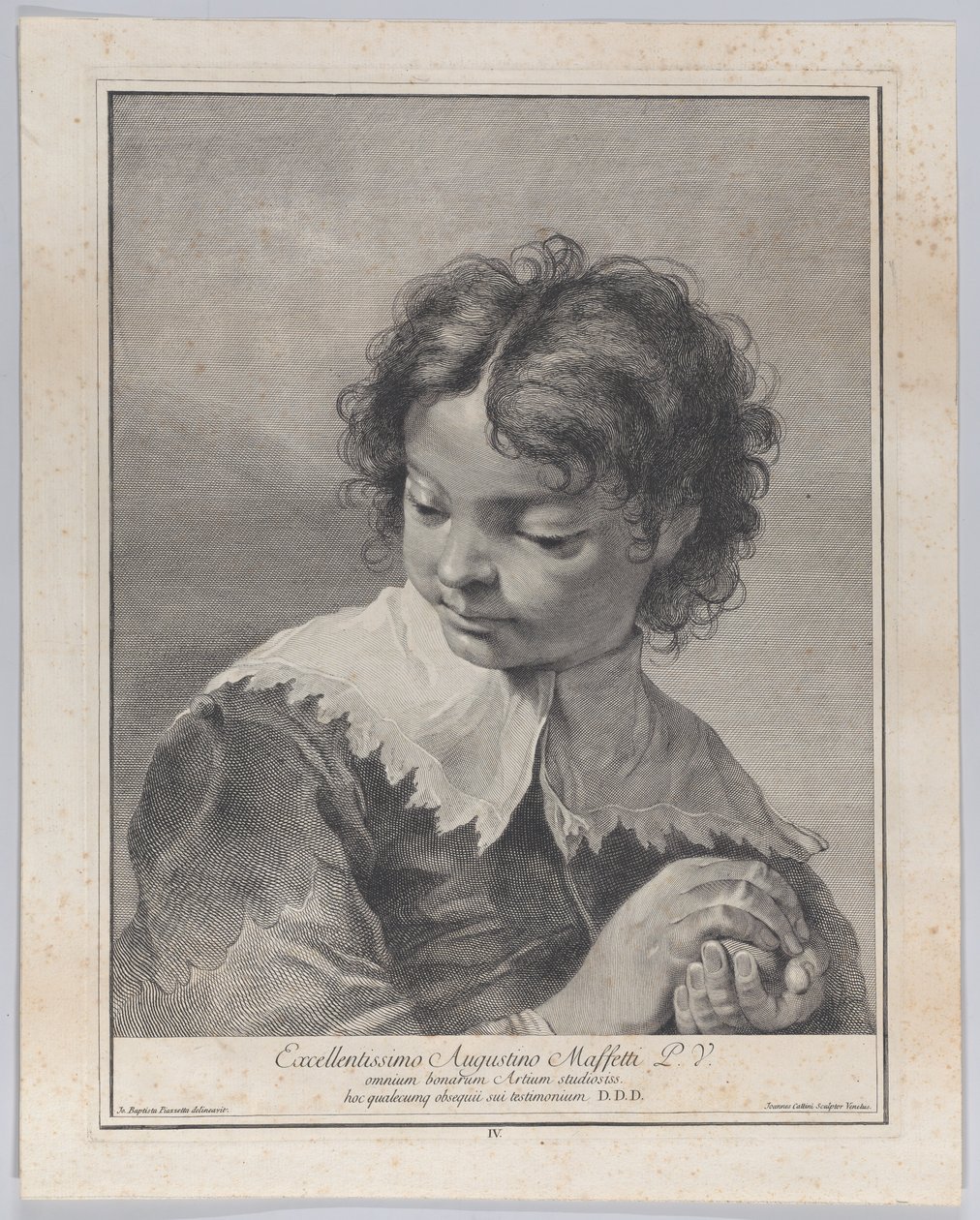 Pojke med spetskrage som håller en fruktbit i händerna, 1743. av Giovanni Cattini
