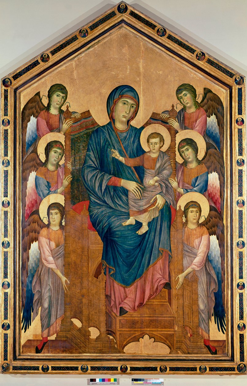 Jungfrun och barnet i Majestet omgiven av sex änglar (1200-talet, tempera på trä) av Giovanni Cimabue