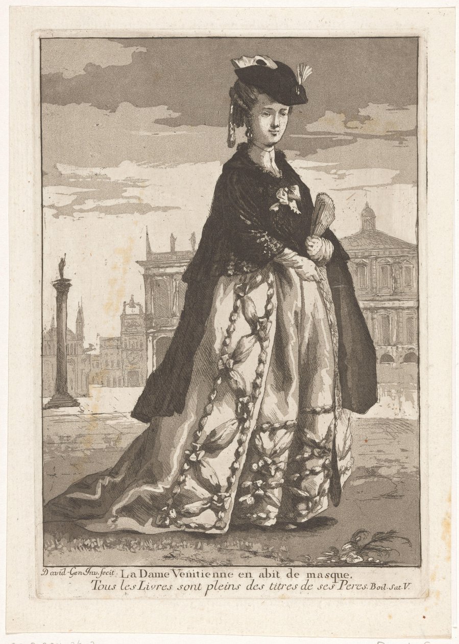 Den venetianska damen La Dame Venitienne en habit de masque (titel på objekt) Diverse porträtt (serietitel) av Giovanni David