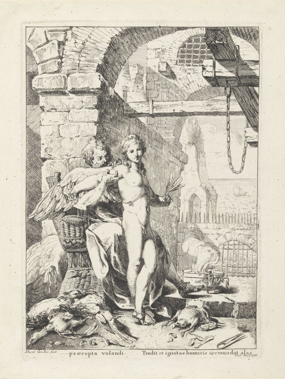Daedalus ger Ikaros sina vingar av Giovanni David