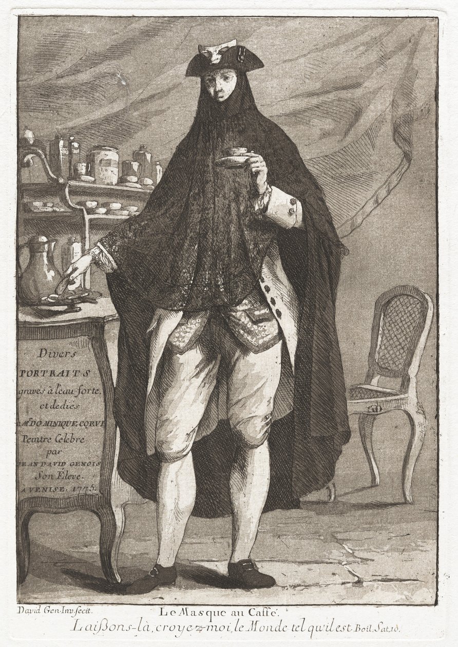 Le Masque au caffé (Den maskerade mannen som tar kaffe) av Giovanni David