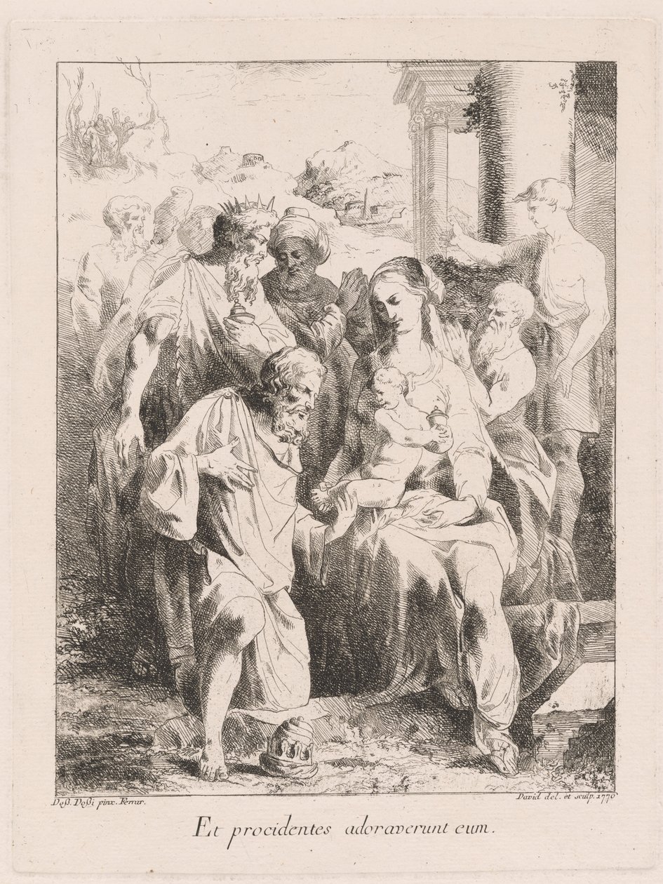 Tillbedjan av Magi av Giovanni David, after Battista Dossi