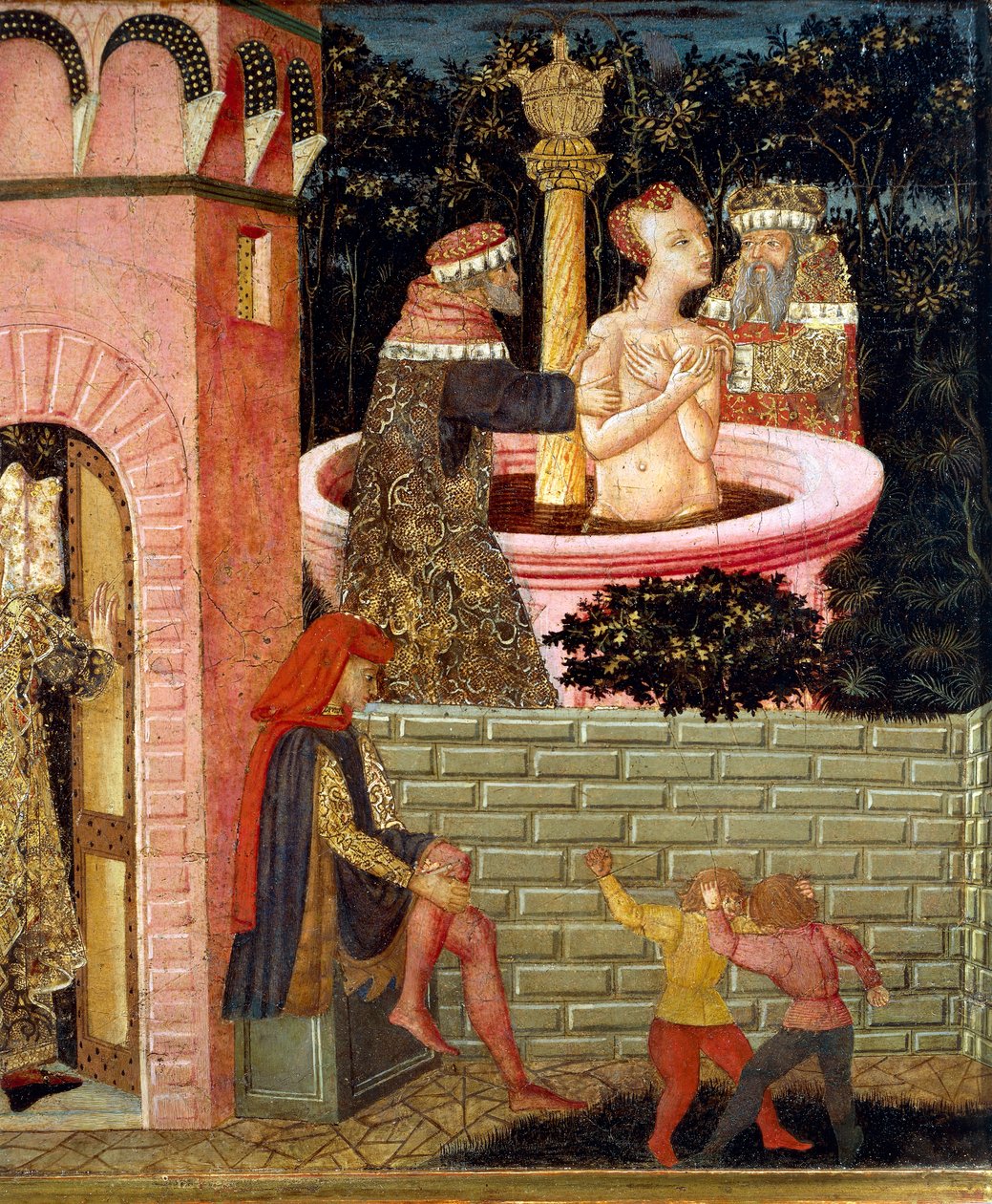 Historier om Susanne, cirka 1450, frontpanel av målad kista, av Giovanni di Ser Giovanni, känd som Lo Scheggia (1406-1486), tempera på trä Detalj av Giovanni Di Ser Giovanni Lo Scheggia Guidi