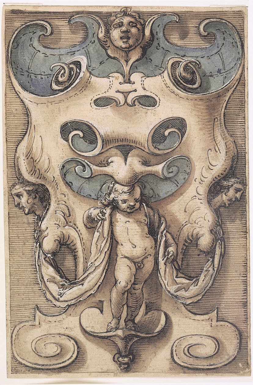 Kartusch med en Putto av Giovanni Domenico Capellino