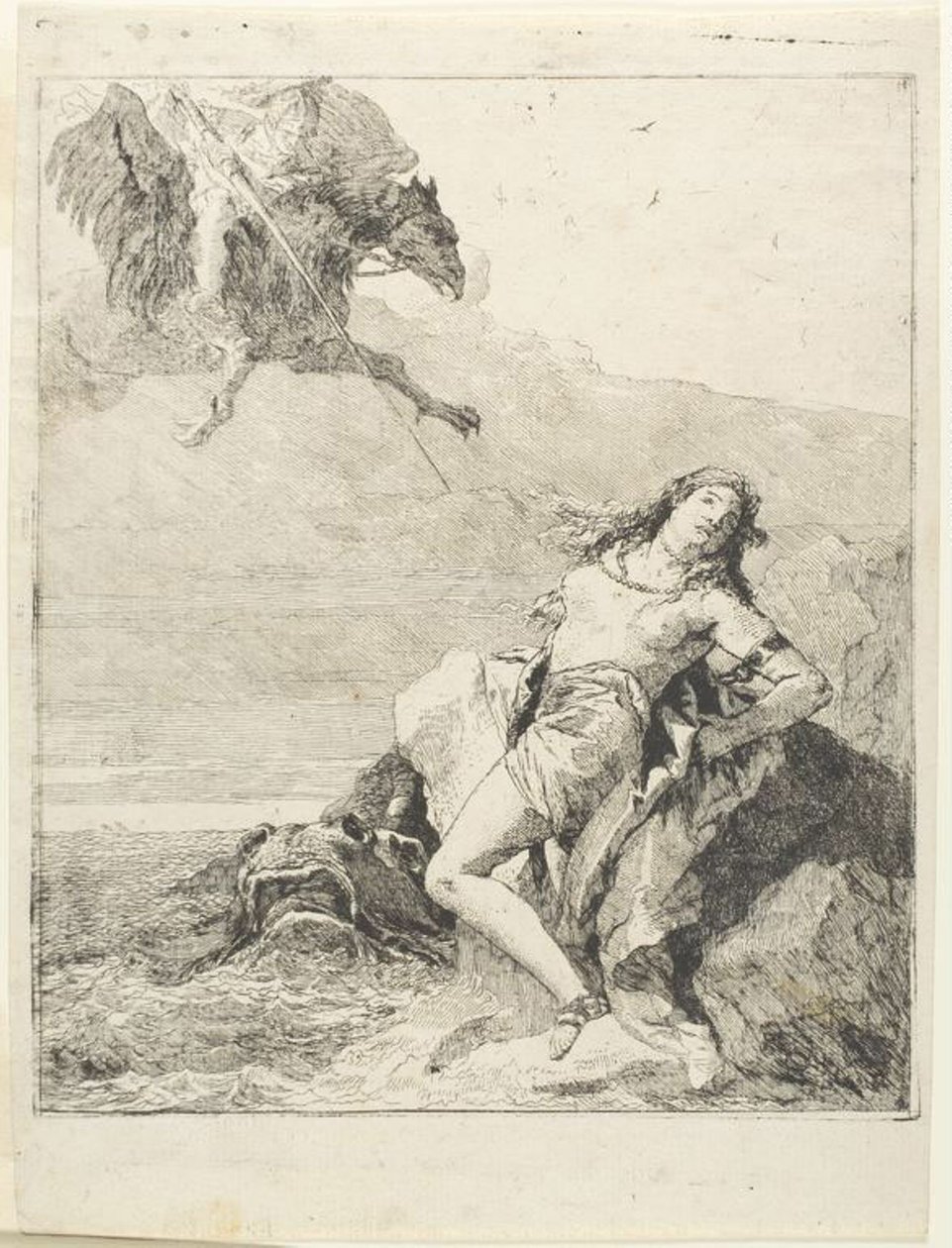 Angelica Bound och på väg att slukas av sjömonstret av Giovanni Domenico Tiepolo
