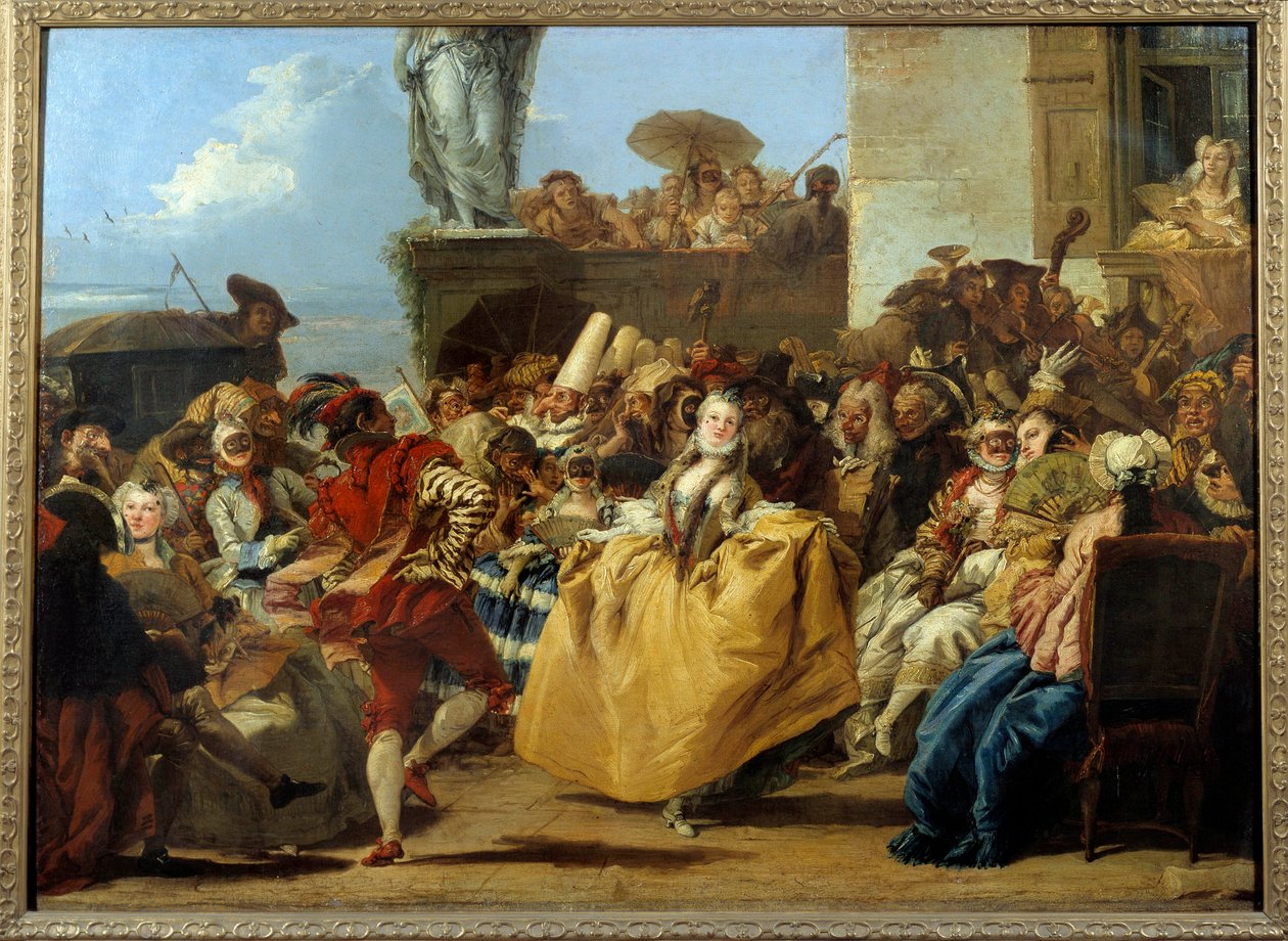 Karnevalsscen eller "" the Menuet"" Dansscenmask på 1700-talet. Målning av Gian Domenico Tiepolo (1727-1804) Sön. 1,12x0,8 m. av Giovanni Domenico Tiepolo