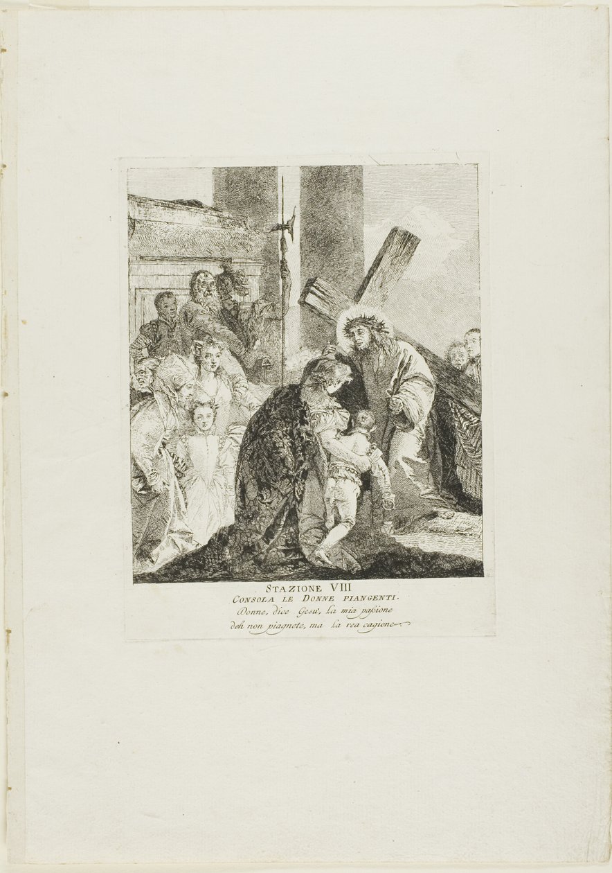 Kristus tröstar de gråtande kvinnorna, plansch åtta från Korsvägsstationen av Giovanni Domenico Tiepolo