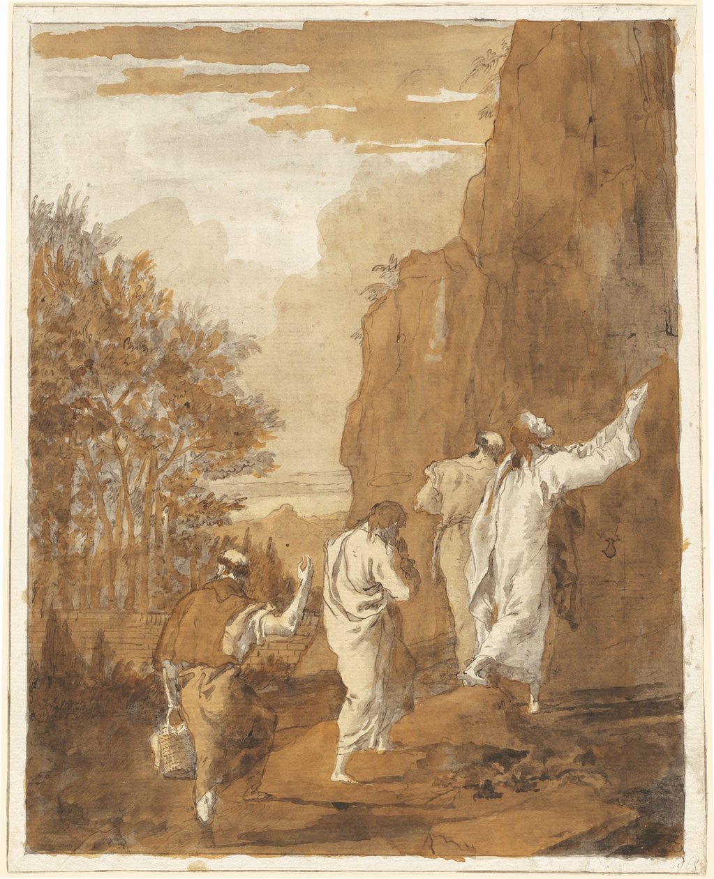 Kristus leder Petrus, Jakob och Johannes till det höga berget för förvandlingen av Giovanni Domenico Tiepolo